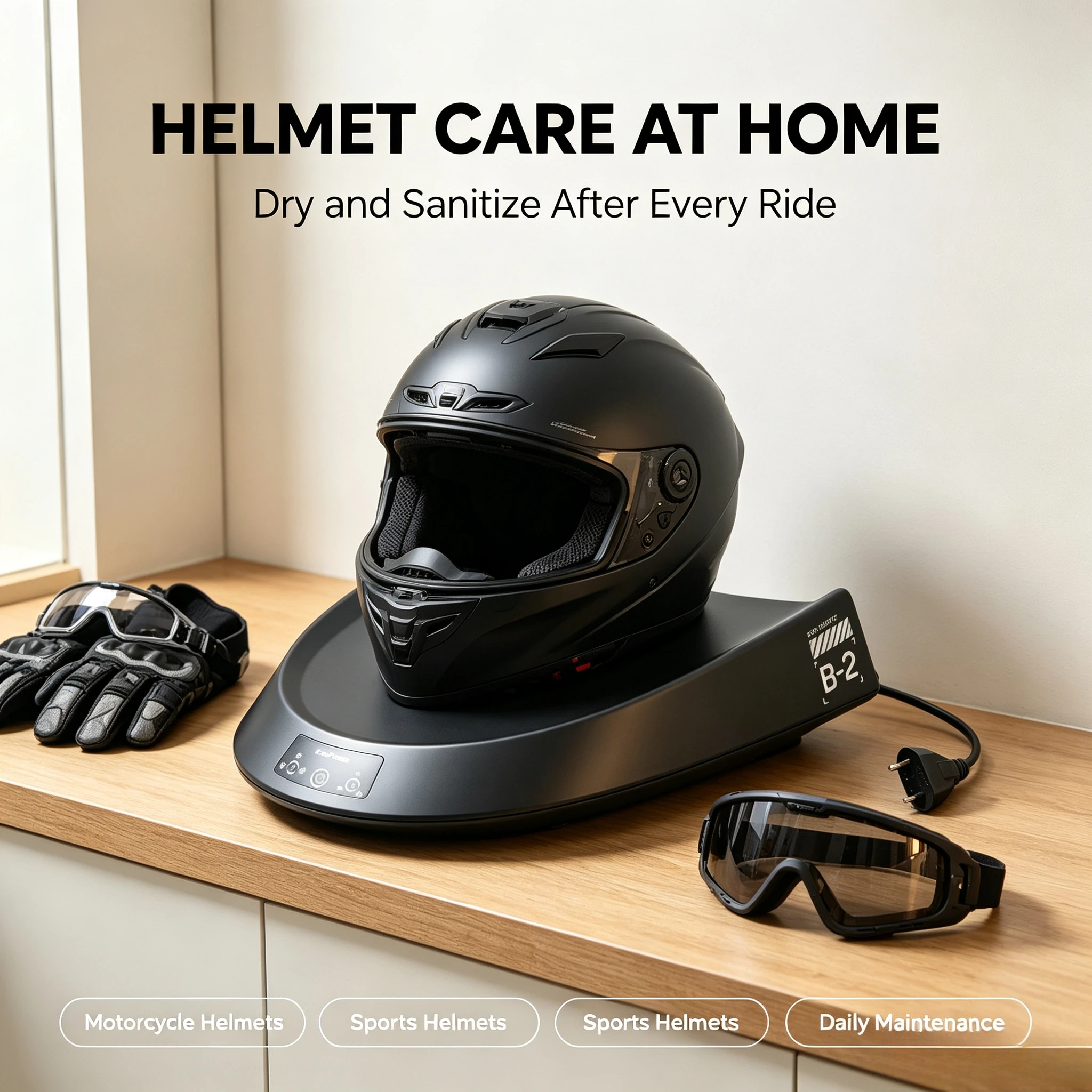 Smart Motorcycle Helmet Dryer Features Sterilization Dust Removal Functions Temperature Control Ambient Lighting