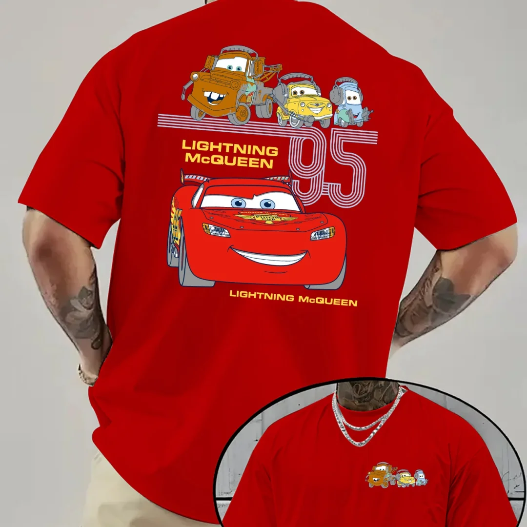 Disney hommes voiture foudre mcqueen 95 mater camiseta verão moda puro algodão masculino camiseta roupas infantis t y2k mulher