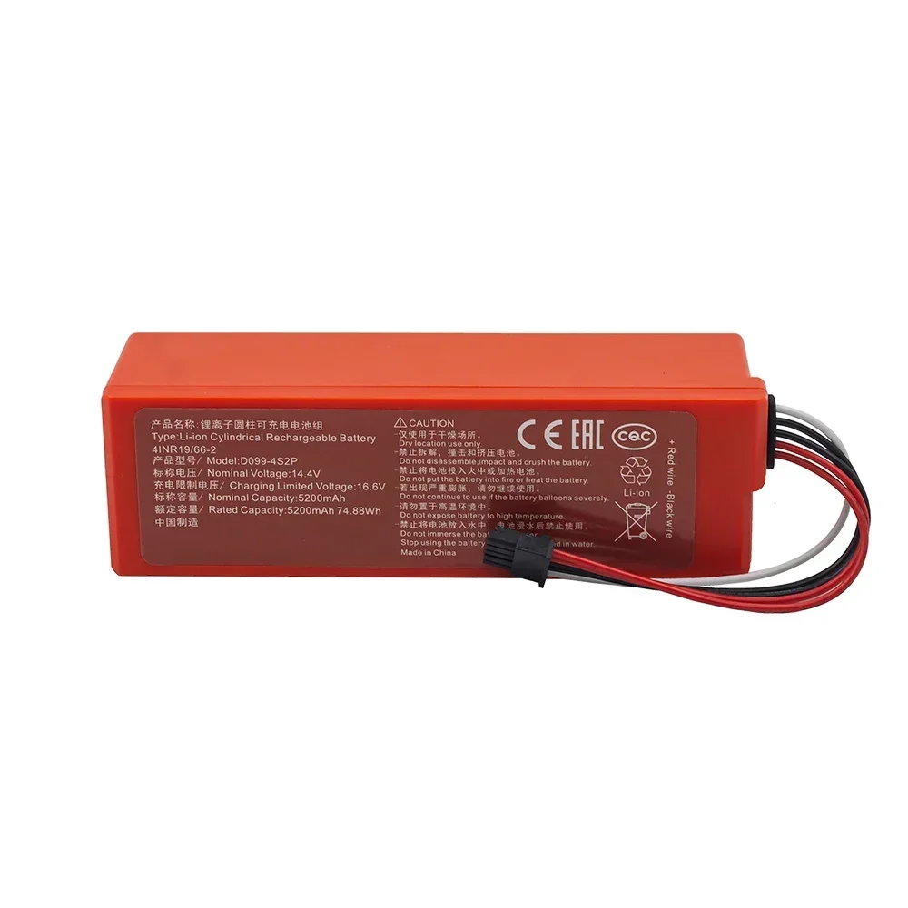 14.4V 5200mAh D099-4S2P Battery Replacement For Xiaomi Mi Robot Vacuum-Mop 2 Pro Vacuum-Mop 2 MJSTS1 C101 MJSTP 74.88W