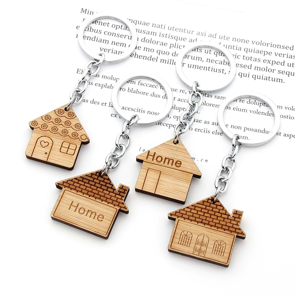 Fashion Wooden House Key Chain  Home Pendant Key Ring for Men Women New Home Car Bag Decoration Key Holder Gift Jewelry