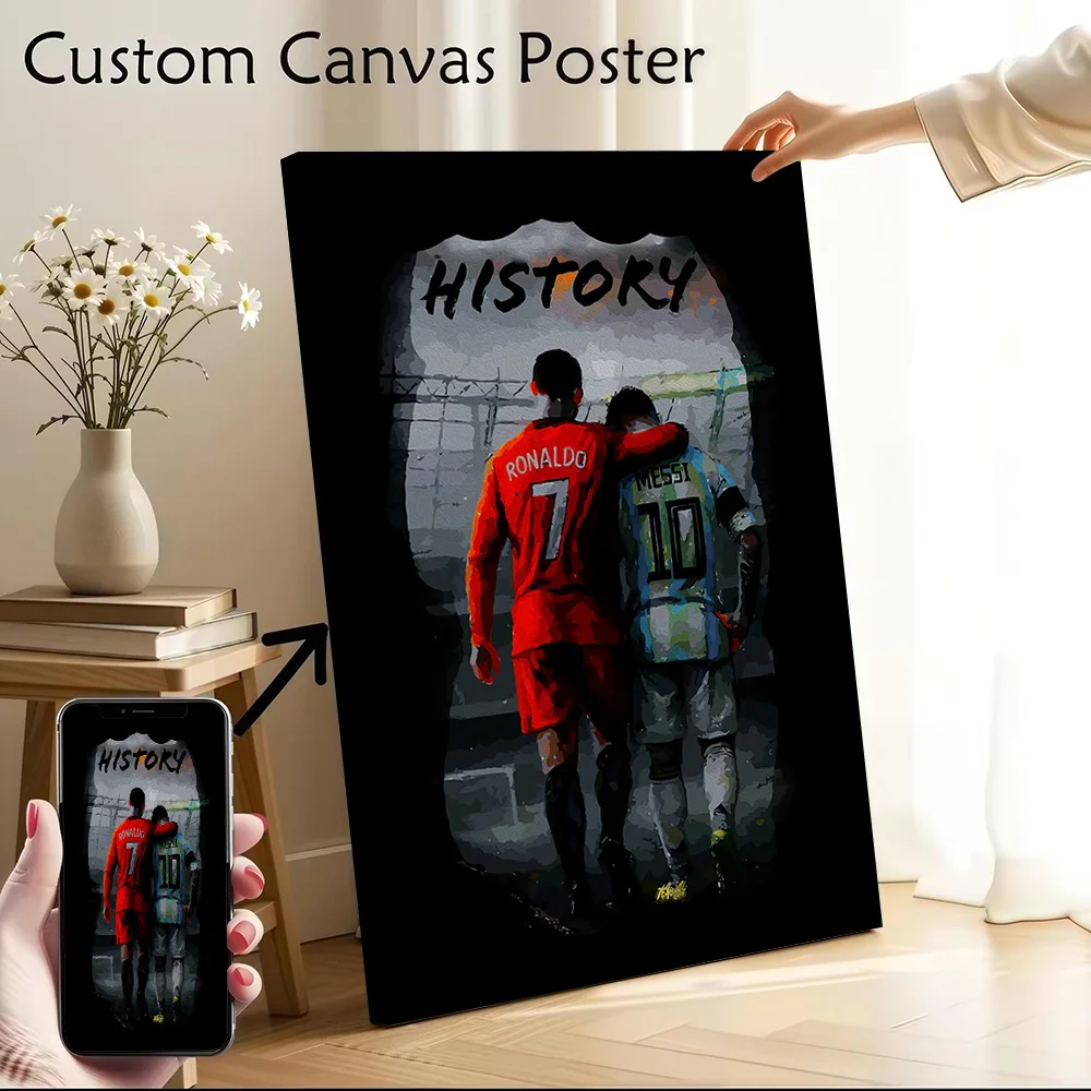 Ronaldo and Messi Embrace Canvas Poster Customizable Pictures Wall Art Canvas Painting for Decoration Living Room Decor Home