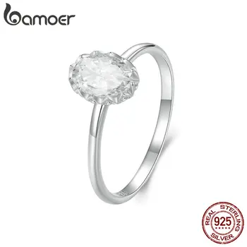 BAMOER moissanite engagement ring, women&#x27;s solitaire moissanite promise ring in 925 sterling silver with white gold plated MSR049