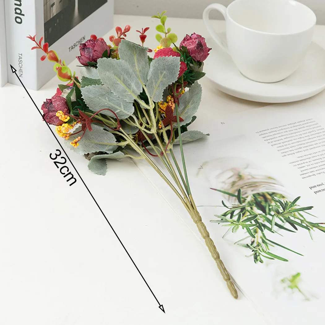 1 Bunch 7 Forks 21 Heads Artificial Silk Fake Flowers Bunch Wedding Party Home Wedding Party Grave Floral Bouquet Decor