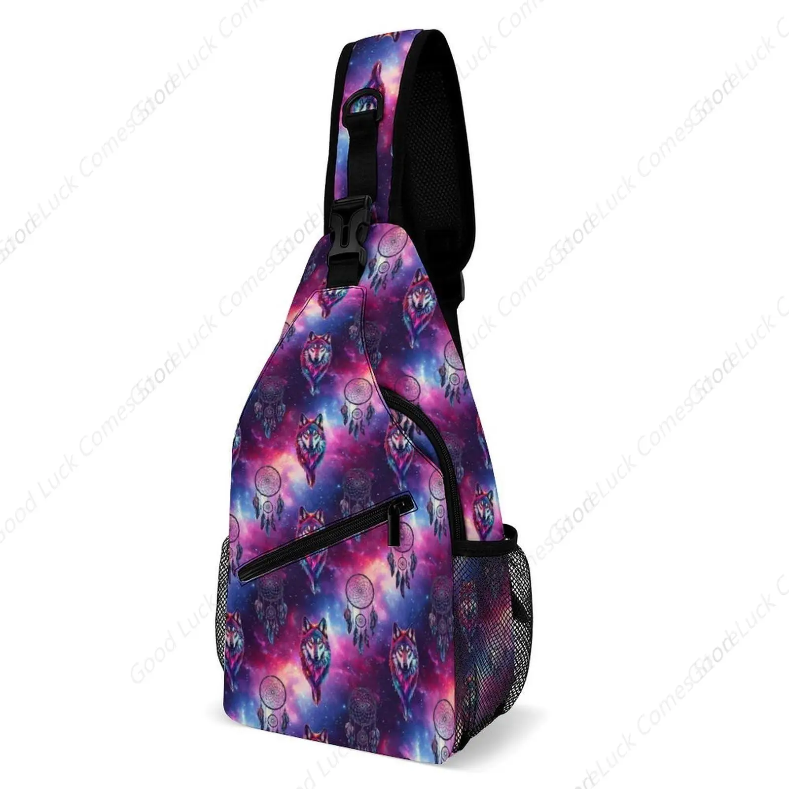 Dream Catcher Wolf Space Fantasy Casual Sling Backpack for Men Chest Shoulder Crossbody Backpack, Unbalance Gym Funny Sack,