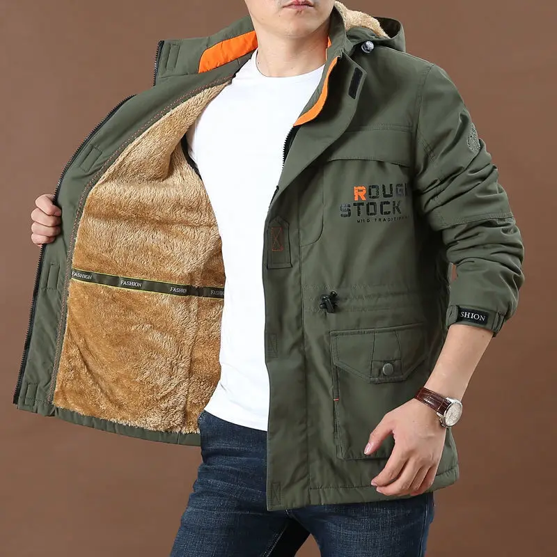 Outdoor Assault Suit Winter Plush Thick Men's Coat Windproof Waterproof Mountaineering   Large Multi Pocket Work Jacket