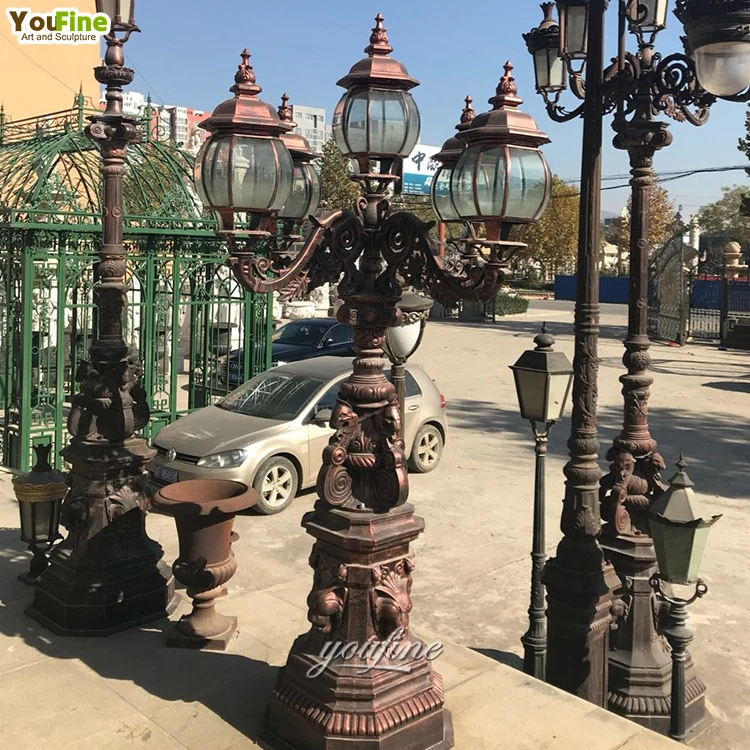 Black Antique Wrought Iron Street Lamp Posts Cast Iron Outdoor Lamp Posts for Sale