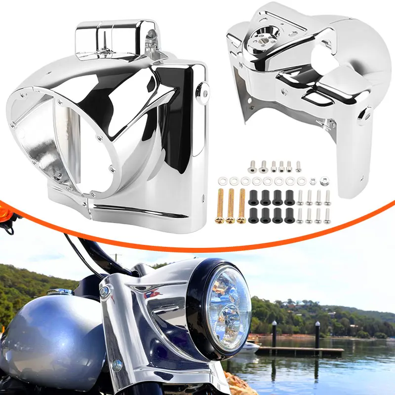 7" Runde Scheinwerfer Nacelle Abdeckung Motorrad Scheinwerfer Gehäuse Fall Chrom Fit Für Harley Touring Road King 2014-Up
