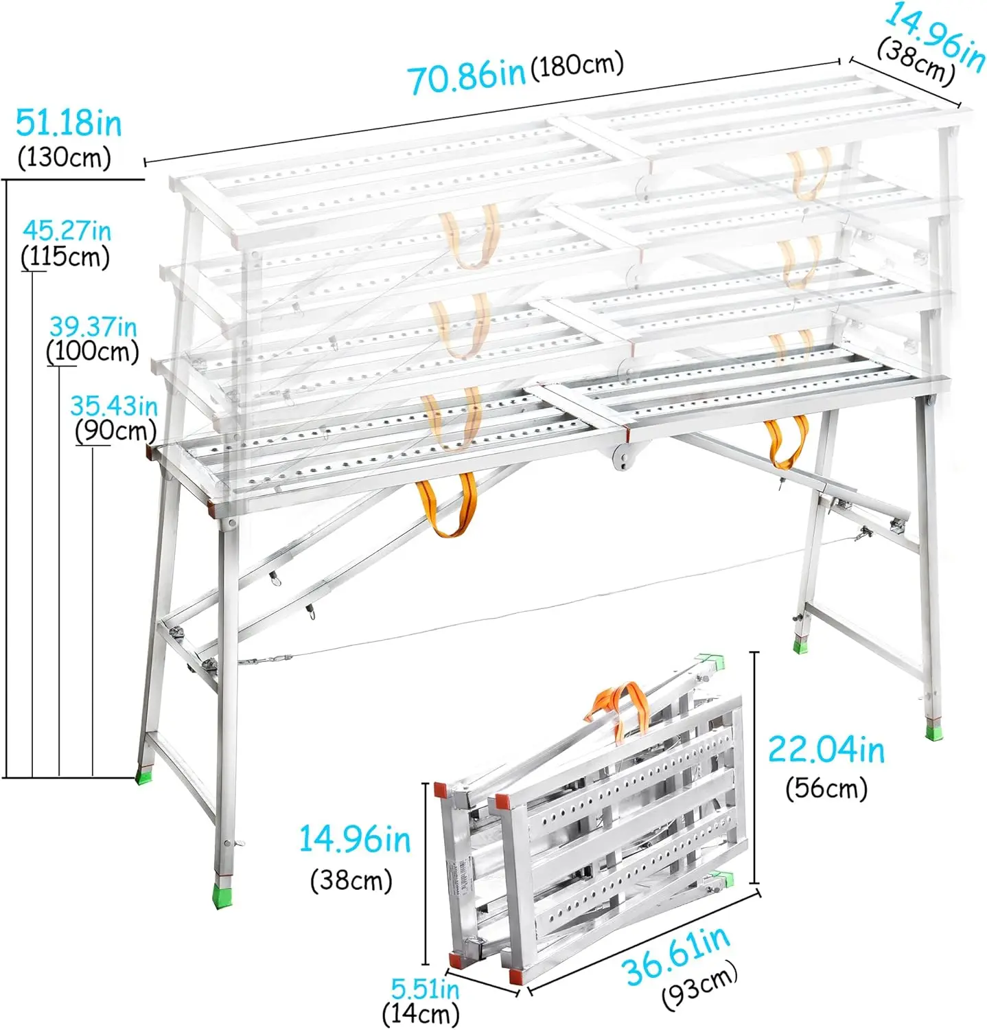 Work Platform with 800 lb Duty Rating, Steel Step Ladder, Portable Folding Scaffolding Platform for RV Cleaning High Painting Wa