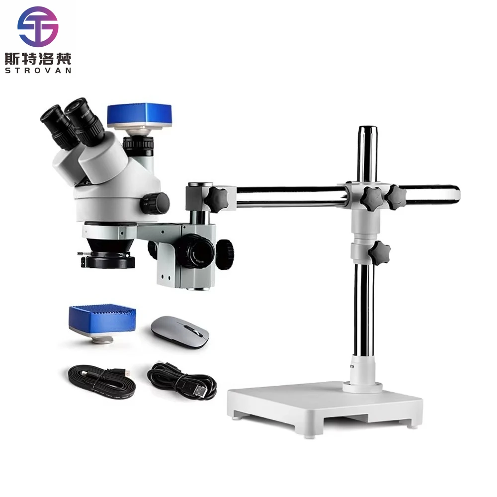 Single Arm Gimbal Trinocular Stereo Microscope with HD 4K  Microscope Mechanic