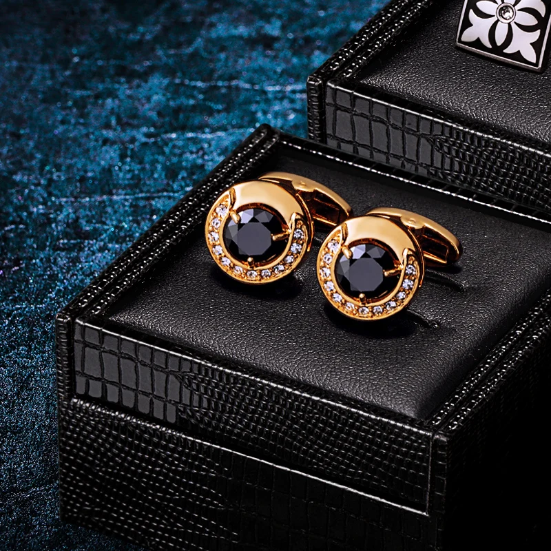 KFLK Jewelry fashion shirt cufflinks for mens Brand cuff button Gold-color cuff link High Quality Black abotoadura guests