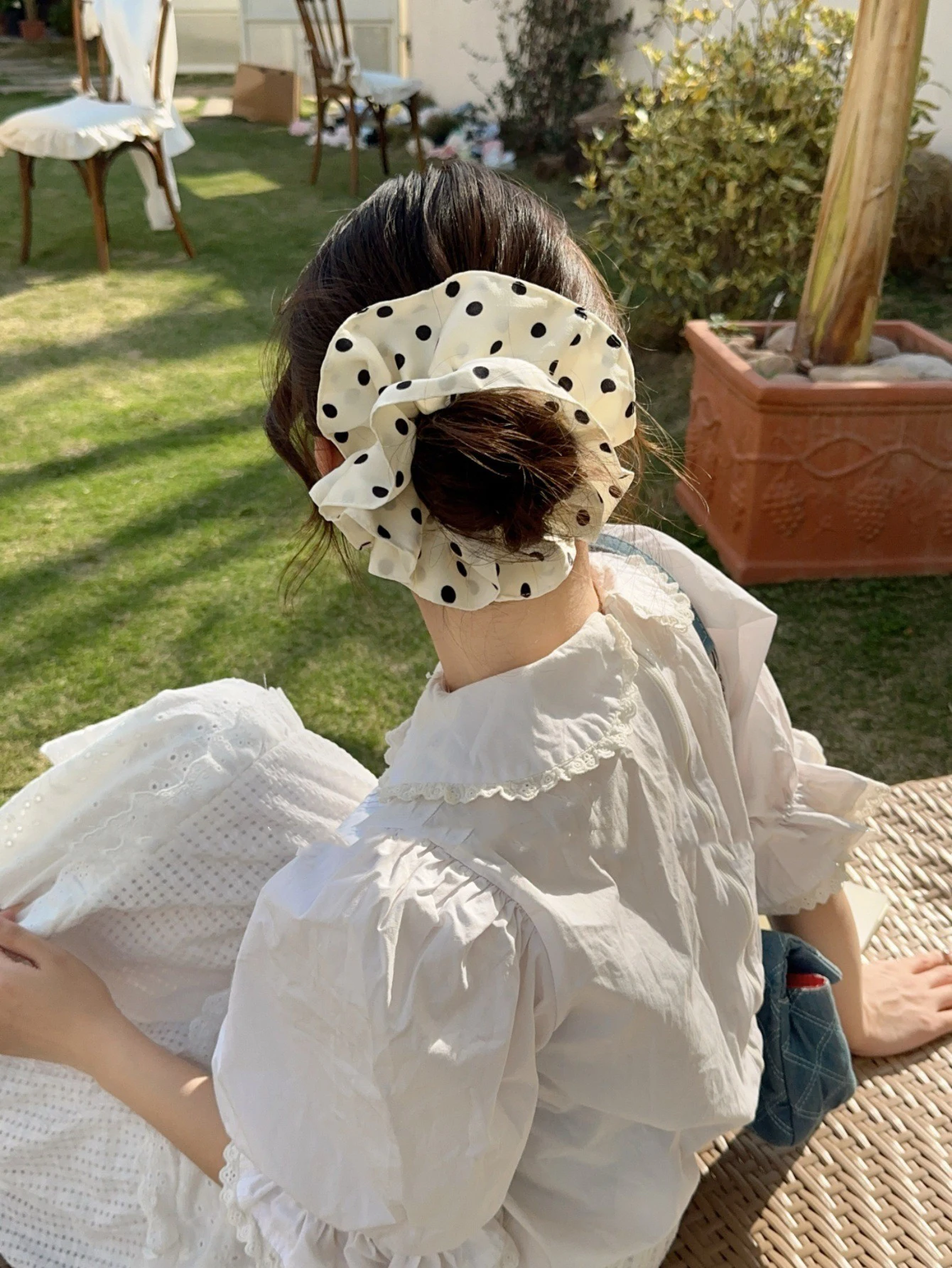 Großes Polka-Dot-Stirnband im sanften Retro-Stil für Damen, klassisches Material, Haarband mit schmaler Taille, Dutt-Stirnband – Detail 2