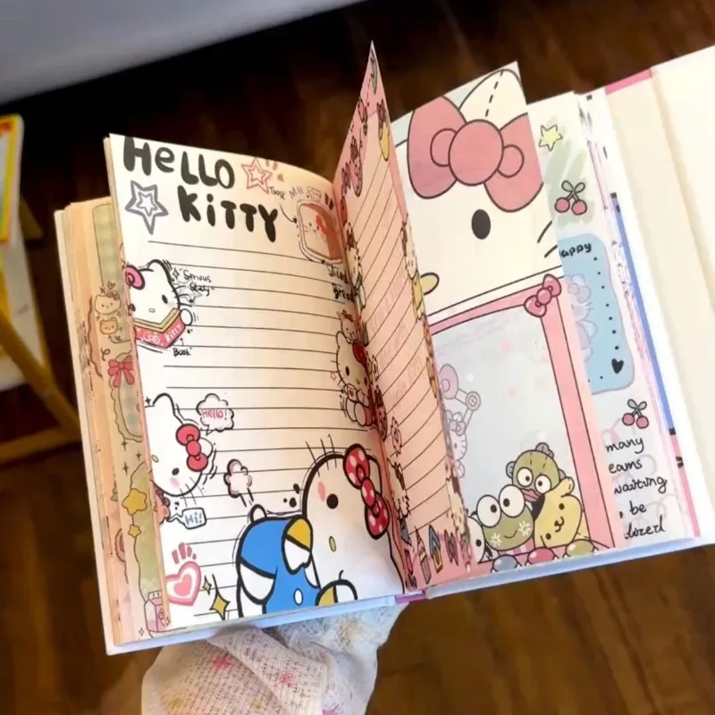 Cute Cartoon Hello Kitty Thick Notebook Hard shell hollow pattern A5 Horizontal Line Notebook Student Excerpt Diary Stationery