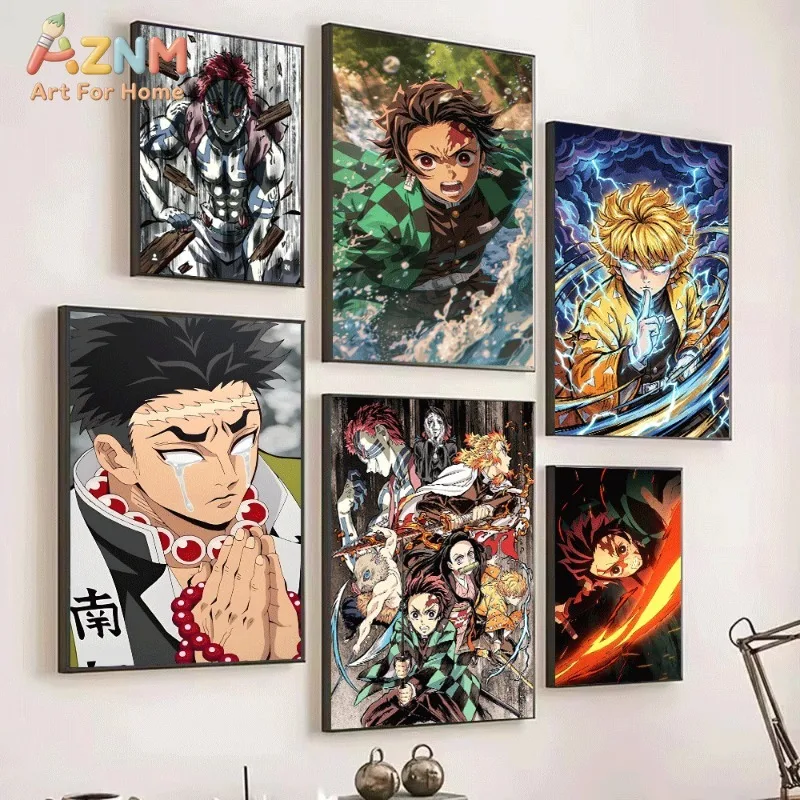 Demon Slayer Akaza Gyomei Tanjiro Zenitsu Manga Style Anime Canvas Wall Art Unframed Single Canvas Print Wall Picture For Bedroo