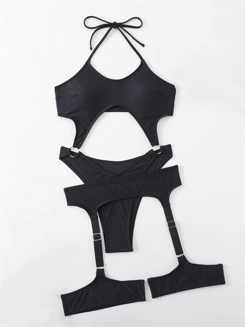 

Sexy High Cut Bikini Black Y2K Punk Extreme Monokini Swimsuit Halter Push Up Swimwear Women Beach Outfits Bodysuit Bathing Suits