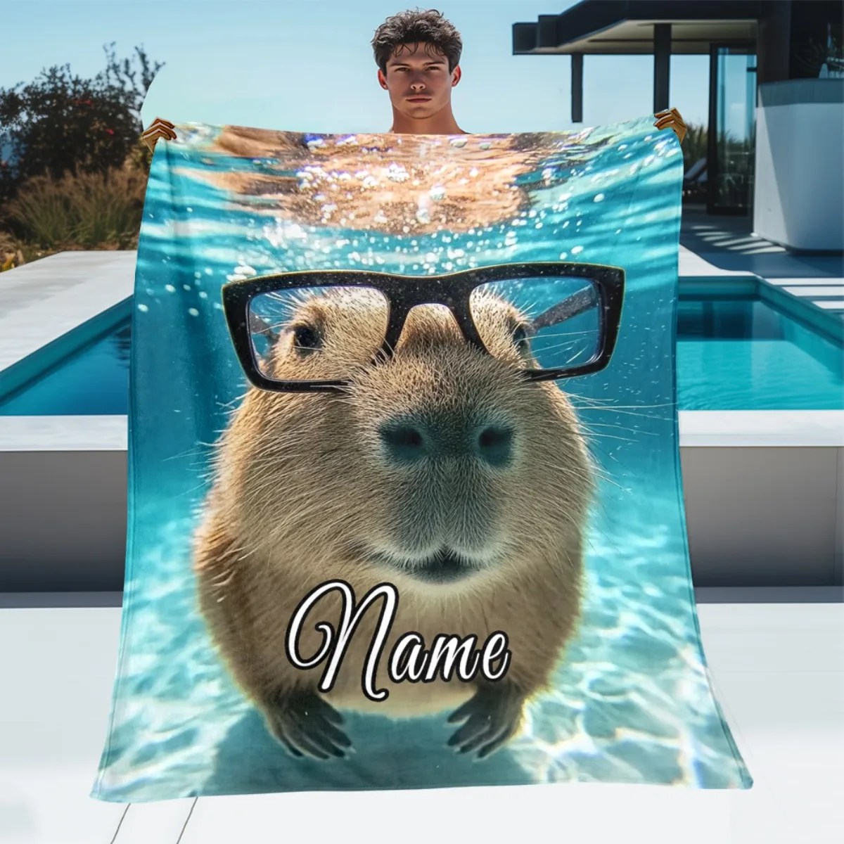 1 personalized eyeglass wearing dolphin diving blanket with customized name and text, lightweight flannel all season universal b