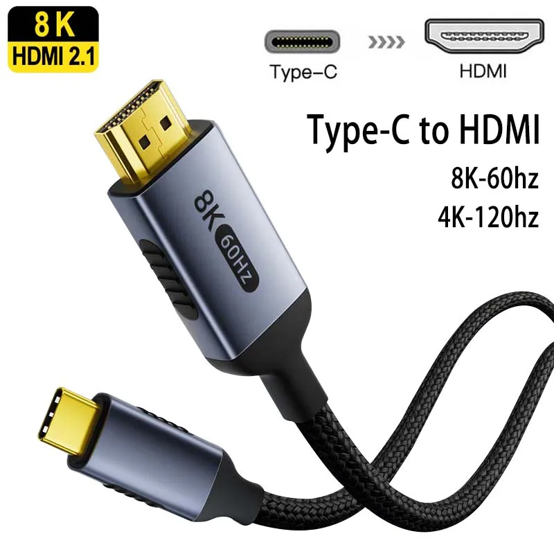 USB C To 8K HDMI 2.1 Cable 8k@60hz 4K@120hz Type-C HDMI Cables HDMI-Compatible high speed Adapter For Samsung iphone15 Laptop TV