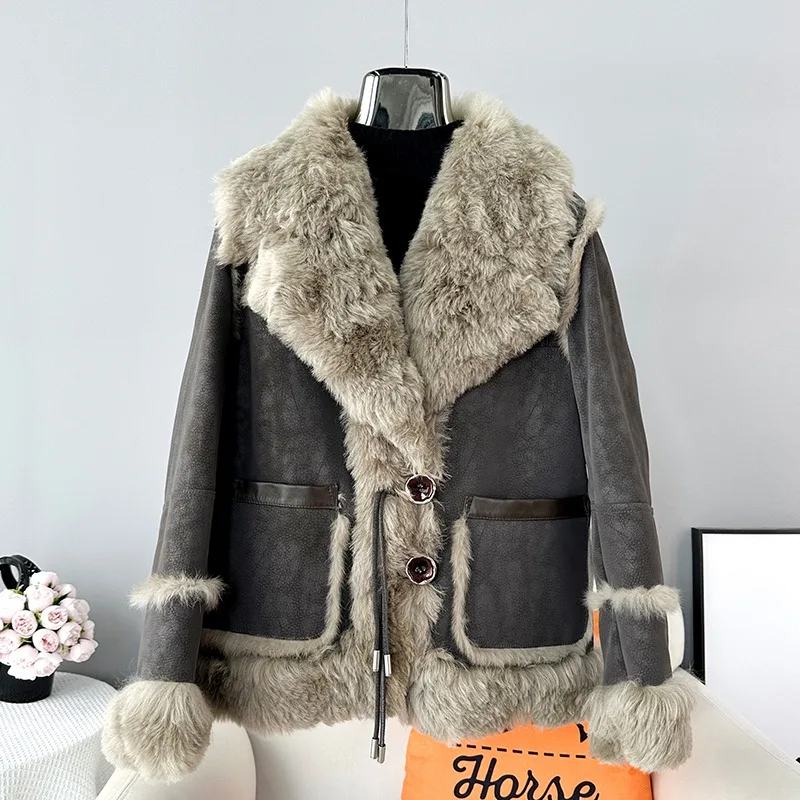 2024 New Design Rabbit Hair Liner Warm Fashion Jacket Women Wool Collar Winter Short Coat JT439