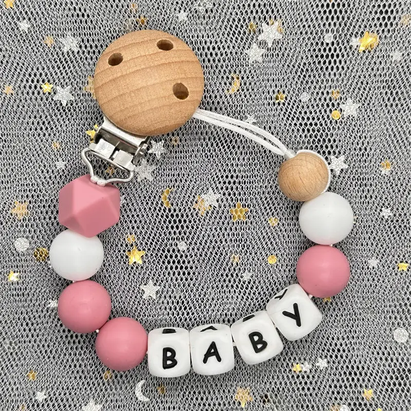 Mittsboy Personalized Name Handmade Pacifier Clips Holder Chain Silicone Letter Pacifier Chains Baby Teether Teething Chain Gift