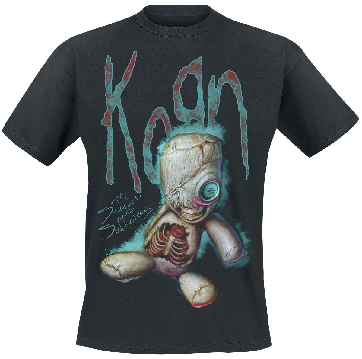 Camiseta Korn Serenity of Suffering, camiseta Nu-Metal con arte de muñeca espeluznante y logotipo de doble cara, mercancía para fans de Korn