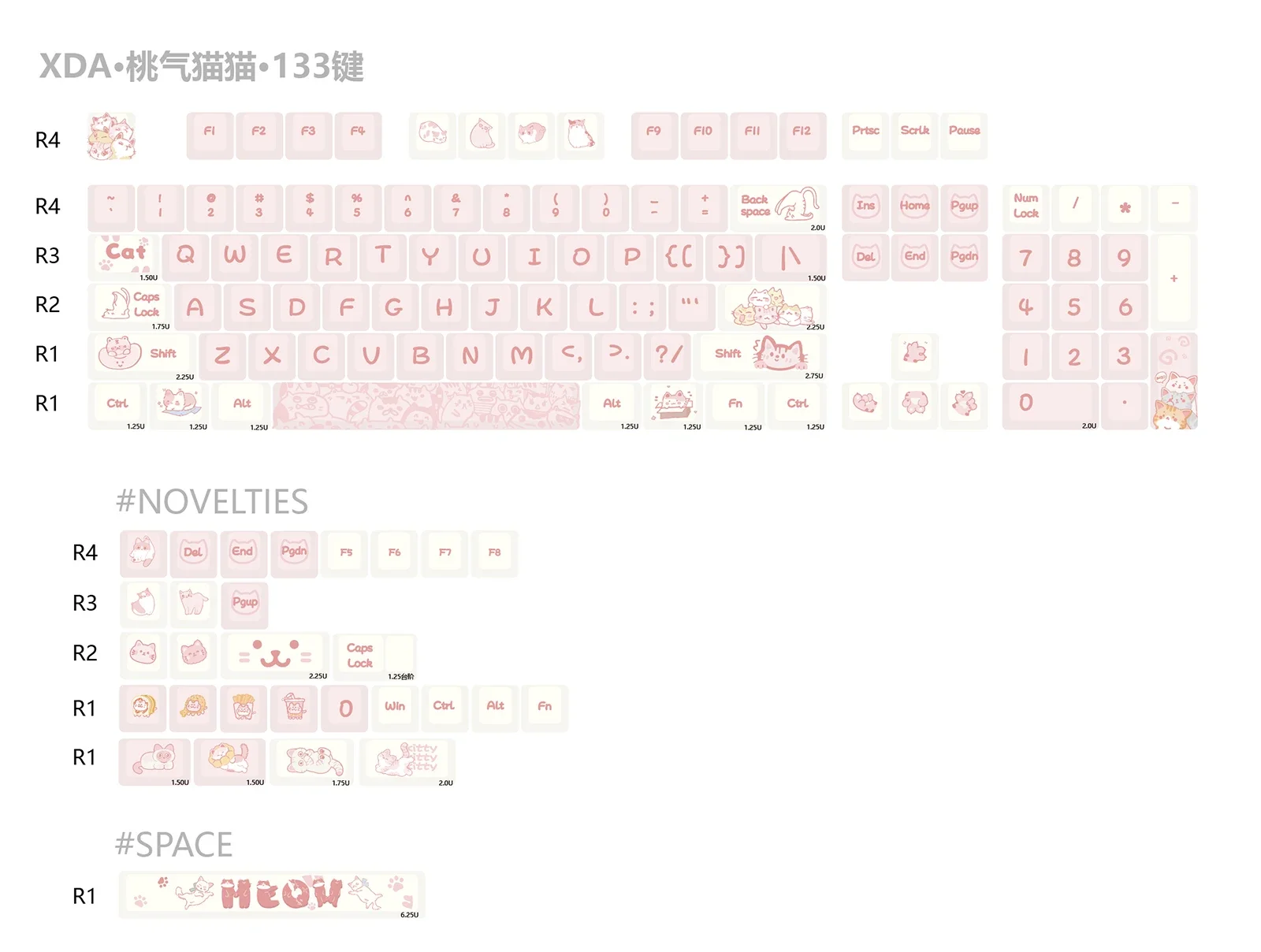 XDA cat keycap pbt material sublimation 108 100 98 87 84 81 68 75 64 keys