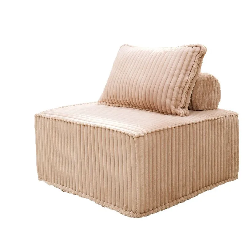 #Beige Jumbo Corduroy Fabric Modular Accent Chair Soft Single Sofa Couch with Throw Pillows for Living Room Bedroom