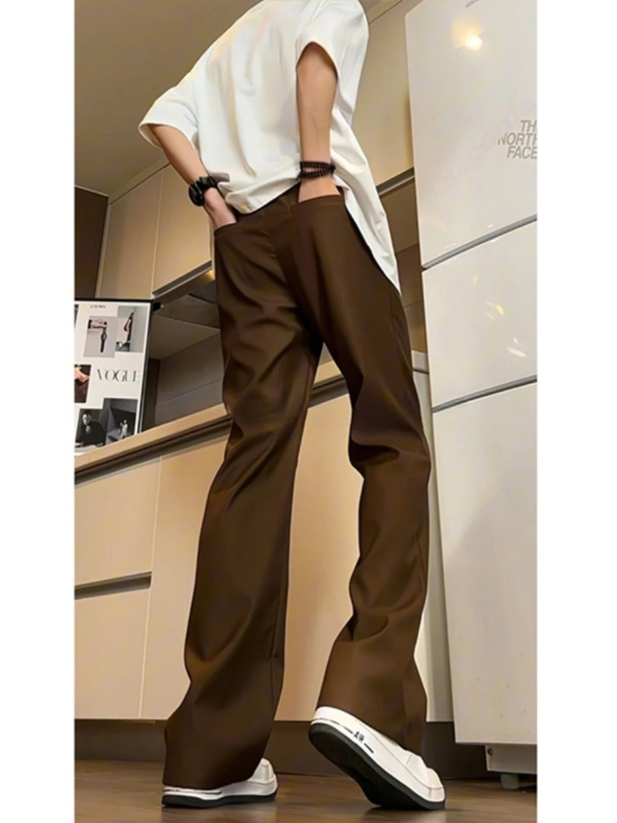 

Мужские повседневные брюки цвета хаки с высокой талией, прямые, расклешенные, молодежные, весна-осень