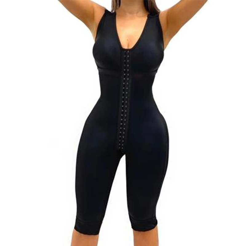 V Neck Sleeveless Knee Length Shapewear Bra And Wide Shoulder Straps Butt-Lifting Bodysuit For Women