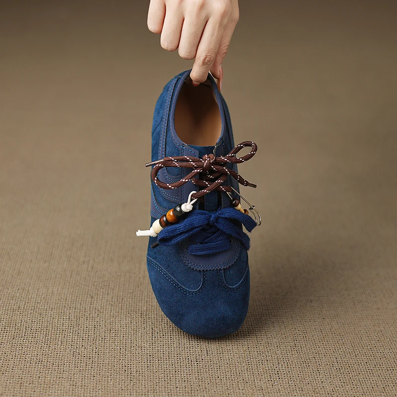 Women's Shoes Flats Casual Sneakers Round Toe Barefoot Woman Elegant Low Heel Stylish Trend Luxury High Quality Blue Vulcanize