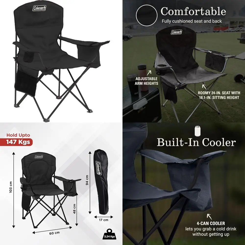 

Camping Chair with Cooler, Cushioned Seat & Back, Side Pockets, Cup Holder, Carry Bag, Ideal for Outdoor Activities