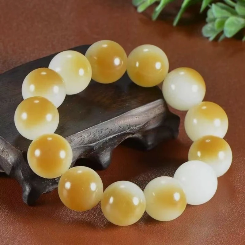 Hetian white bracelet sugar bead bracelet couples jade bracelet bangle Qiemo Sugar Large Granular Hand String Beautiful Color