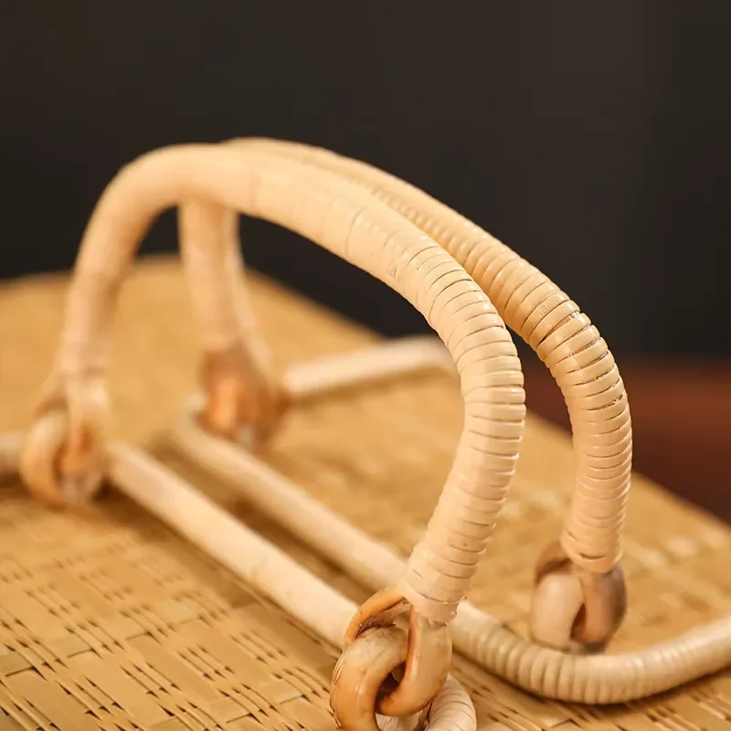 Xiangyunsha Summer Dream Portable Travel Ceremony Storage Box Natural Color Bamboo Weaving Basket for Set Storage