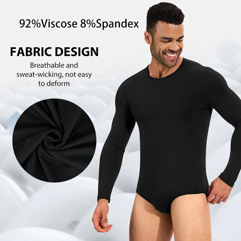 Slimbelle Men Slimming Shapewear Bodysuit Long Sleeve Tummy Control Romper Waist Trainer Full Body Shaper Round Neck Underwear