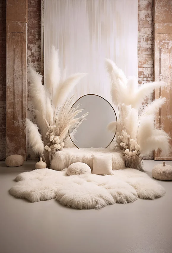 Mehofond Photography Backdrop Indoor Bohemia Pampas Grass Decor for Pregant Girl Birthday Wedding Background Feather Wall Props