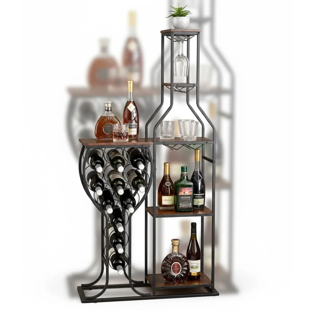 

5-Tier Wooden Wine Rack, 11 Bottle Capacity, Space-Saving Bar Cabinet for Home Kitchen Dining Room