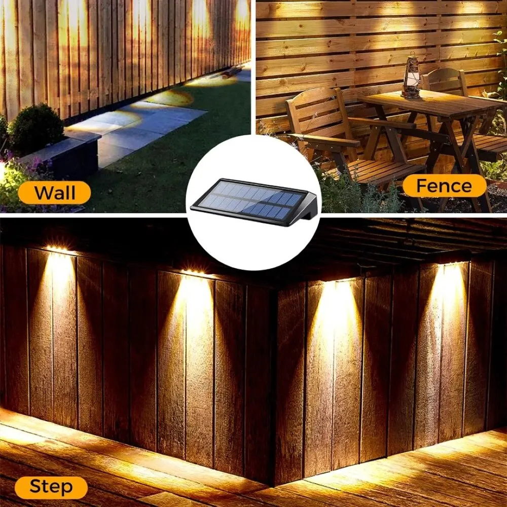 2 Pack Solar Wall Lights 4 LED Solar Fence Lights Outdoor Waterproof Solar Deck Lights Wall Lights for Fence Post Yard Pathway