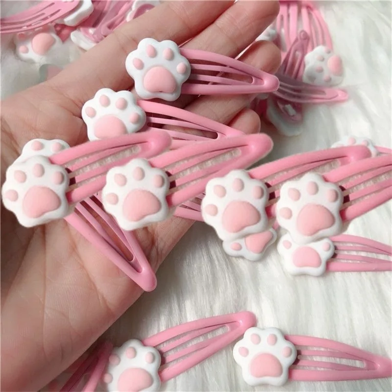 2pcs Cute Pink Paw Shape Hair Clips for Children Kids BB Clips Cartoon Hairpins Girls Hair Accessories