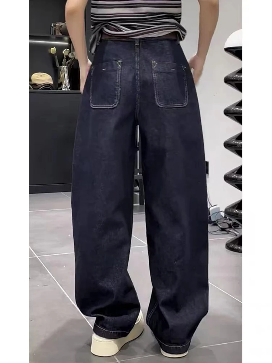بنطلون جينز نسائي واسع الساق بخصر مرتفع مقاس كبير، تصميم مستقيم فضفاض للتنحيف، بنطلون دنيم كاجوال جديد لفصلي الخريف والربيع #2