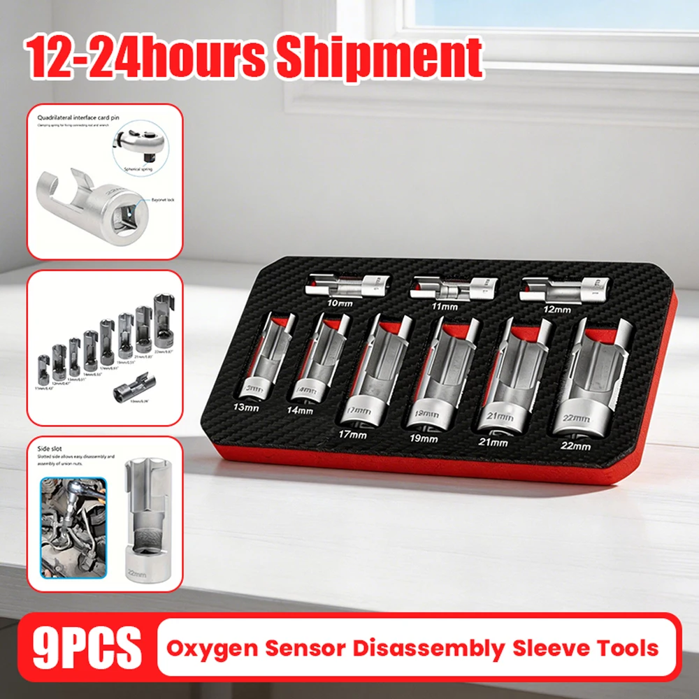 

9Pcs Automotive Oxygen Sensor Oil Pipe Remover Sleeve Wrench Tools 10-22mm Thread Chasers Tool Car Repair Set
