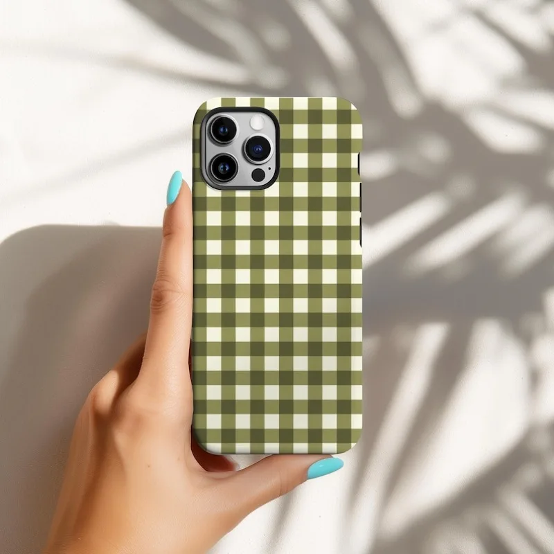 Оливково-зеленый магнитный чехол для телефона в клетку для IPHONE 17, 16,15, 14, 13, 12, 11 PRO MAX Plus 16e, двухслойная задняя крышка из жесткого ТПУ