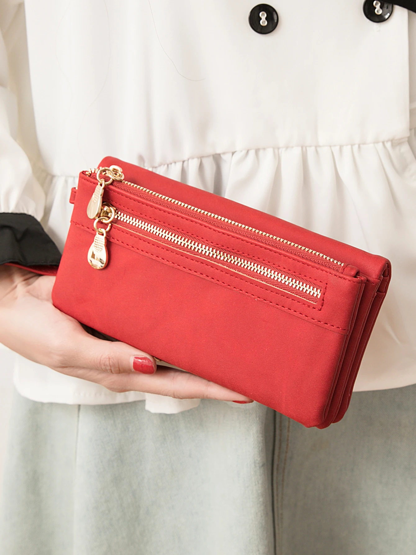 Classic Vintage Women's Long Wallet Simple Double Zipper Large Capacity Handbag PU Leather Multi-Card Slot Credit Card Holder
