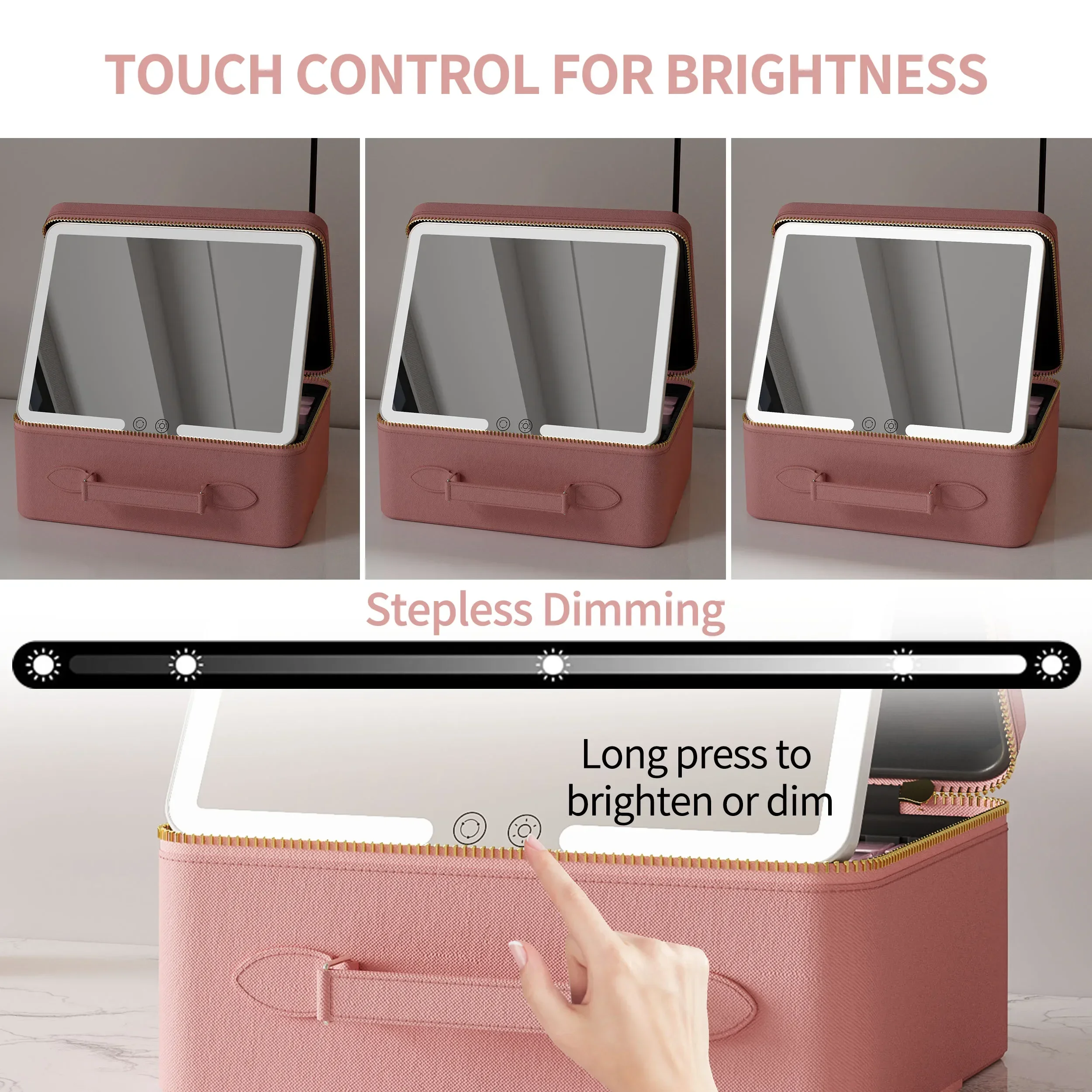 Portable Vanity Rechargeable Lighted 3 Color Lighting Cosmetic Travel Makeup Bag Case With Led Light Mirror