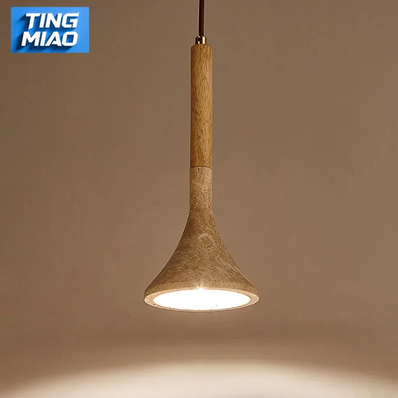 

Yellow Travertine Wabi‑Sabi Pendant Light Japanese Nordic LED Droplight for Dining Room Bedroom Kitchen Island Restaurant