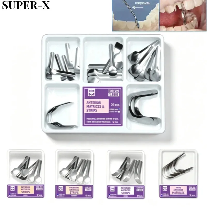 Dental Anterior Matrix Sectional Contoured Metal Matrices Kit Preformed Front Teeth Mold Dental Restorative Filling Material