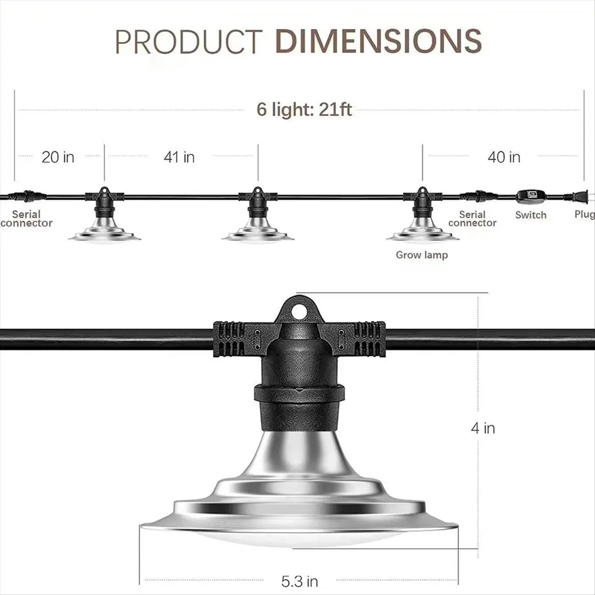 828 6 Light Outdoor LED Grow Lights Waterproof Full Spectrum Greenhouse Lights for Plants,21FT Adjustable EU Plug