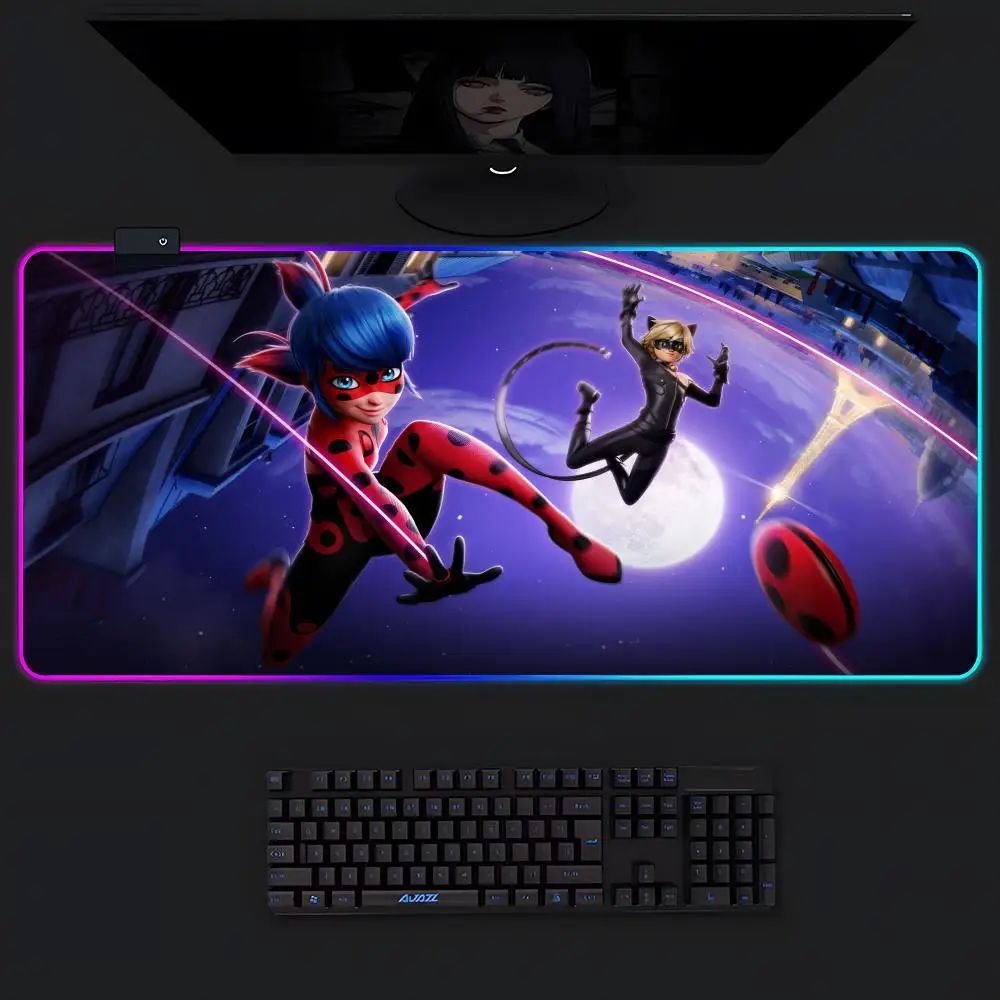 

M-Miraculous Ladybug Mouse Pad Gamer Luminescence Led Mouse Pad Gaming Table Rgb Deskmat Keyboard Pc Mousepad