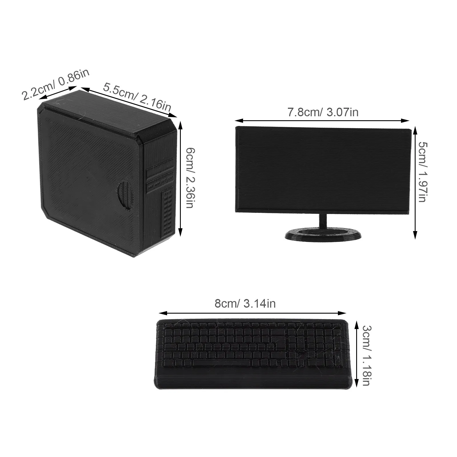 Miniature Computer Set 1:6 Scale Desk PC Keyboard Mouse for Dollhouse Office Scene Interactive Play