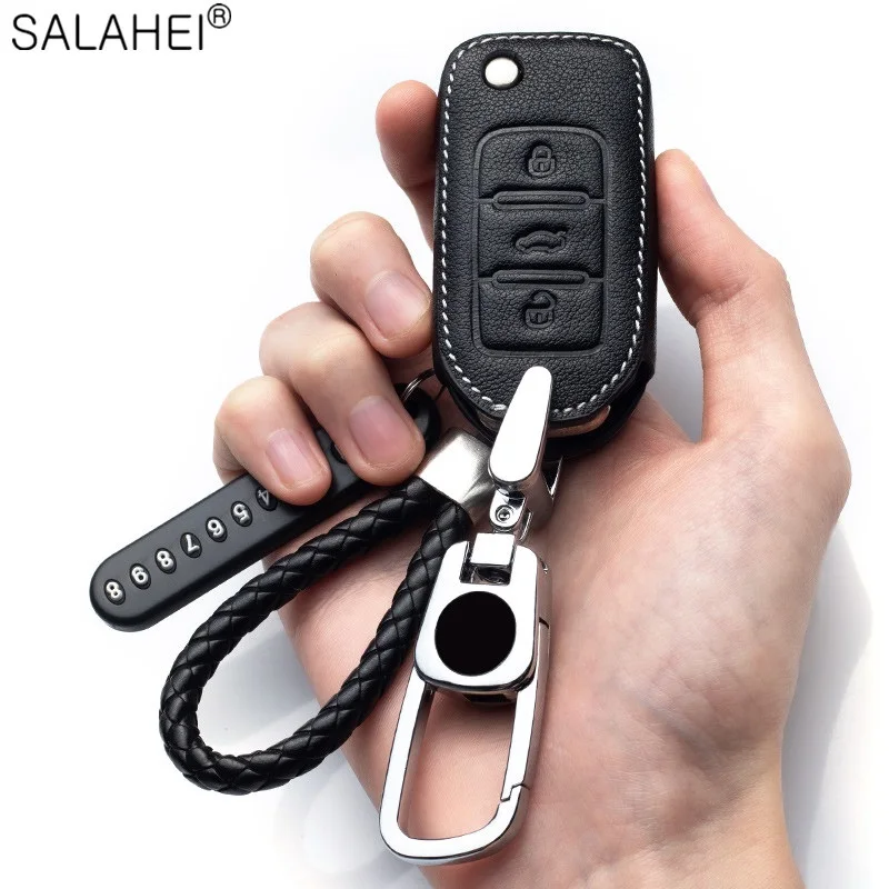 Leather Car Key Cover Case For Volkswagen VW Bora Polo Tiguan Jetta Passat B5 B6 B7 Golf Beetle For Skoda Octavia Accessories