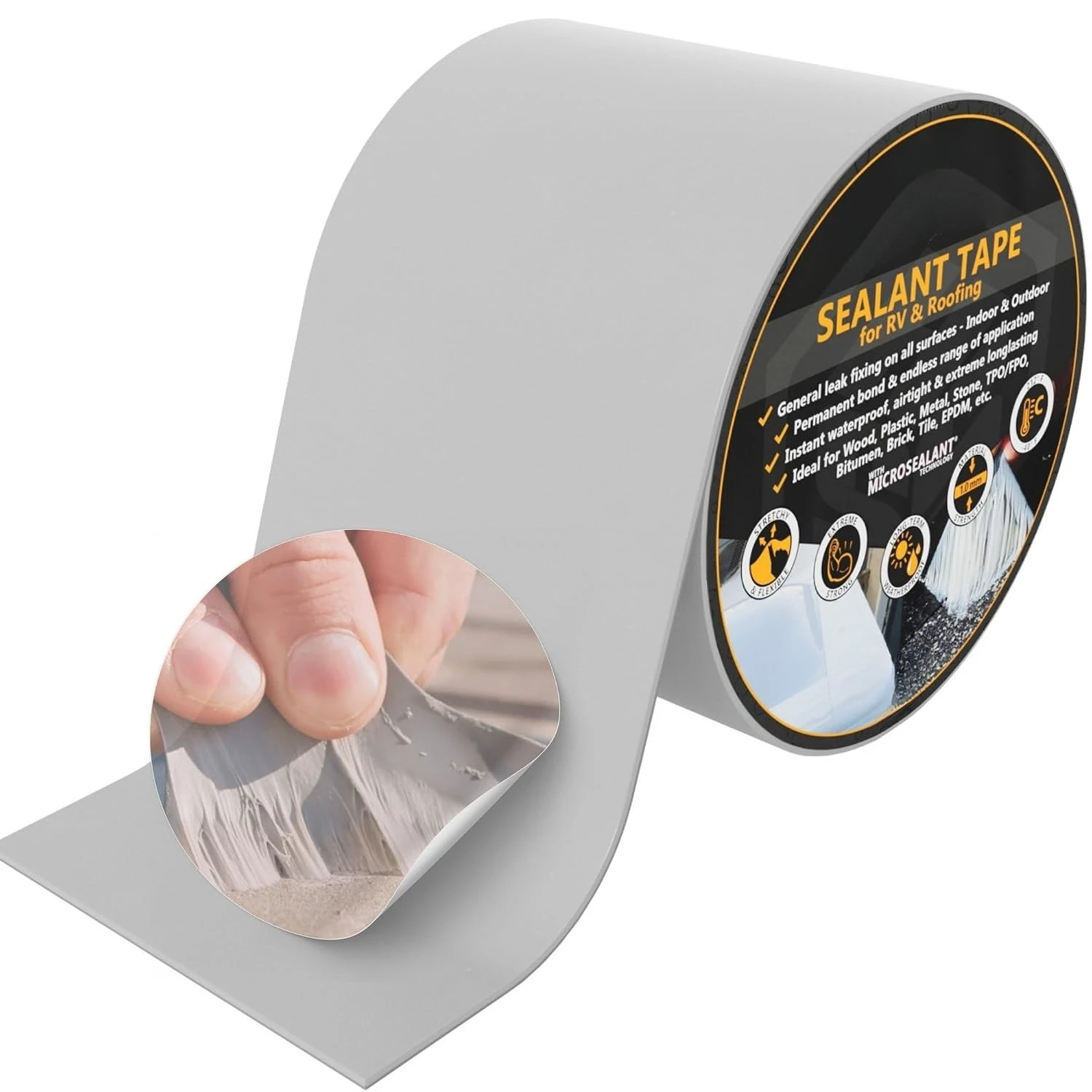 Cinta Selladora con MicroSealant - Cinta Impermeable para Techos Comerciales y Reparación de Autocaravanas - Resistente a los Rayos UV y a la Intemperie - Gris - 2 pulgadas x 25 pies.