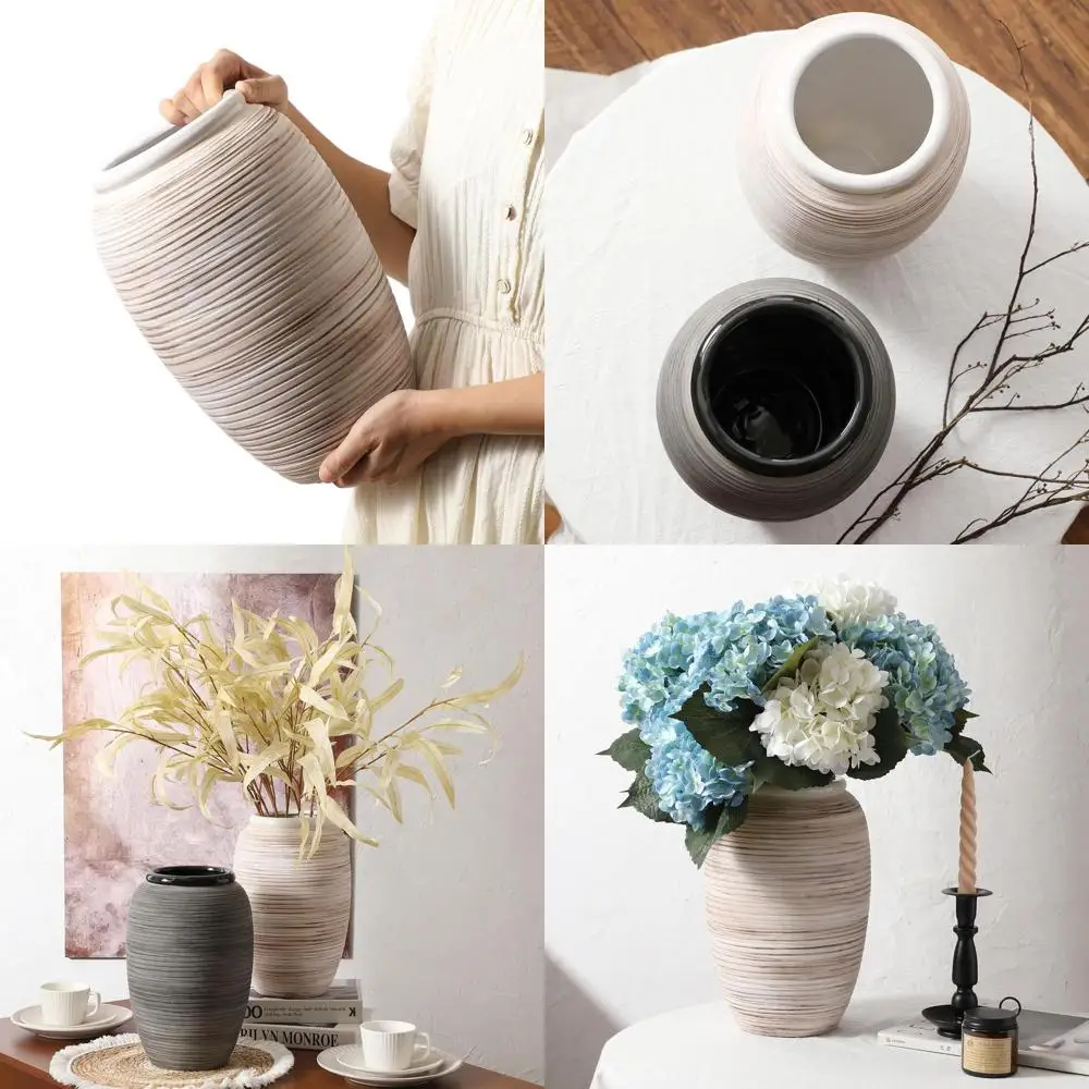 

12 White Bohemian Style Tall Vase for Home Decor, Pampas Grass Centerpiece, Rustic Decor Vase for Living Room, Entryway, Mantel,