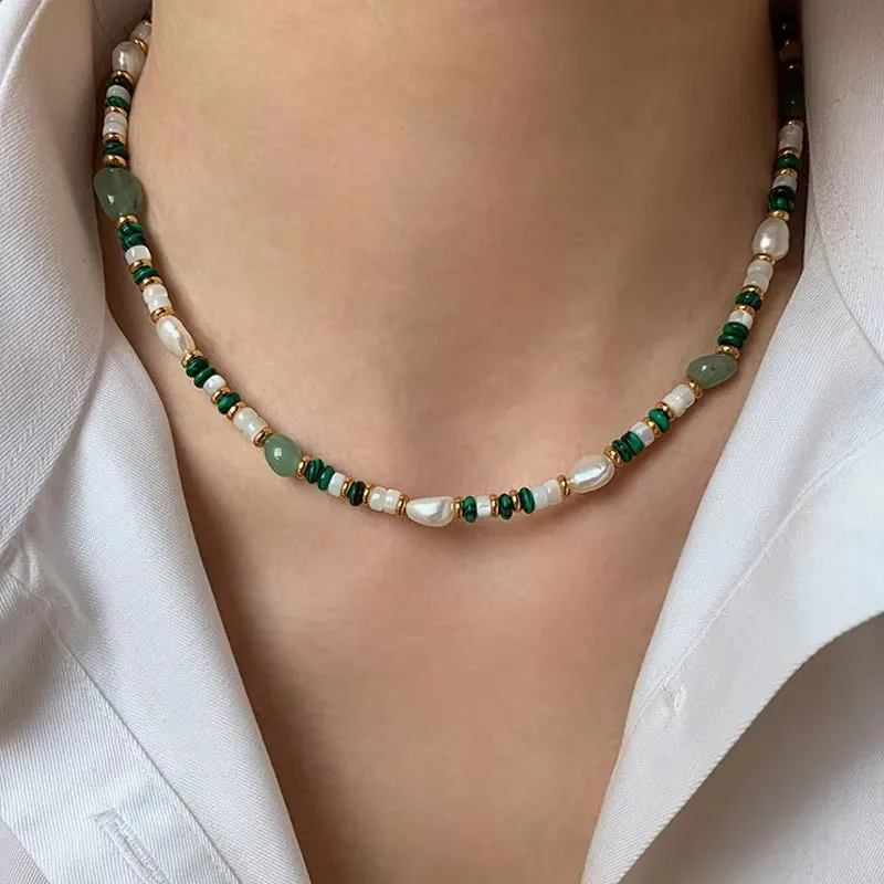 Neuankömmling trend ige natürliche Süßwasser perle & Jade stein 14 Karat Gold gefüllt weiblichen Schmuck Set für Frauen Halskette Armband Geschenke